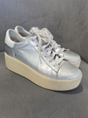 Ash Metallic Silver Platform Sneakers with Cream Platform